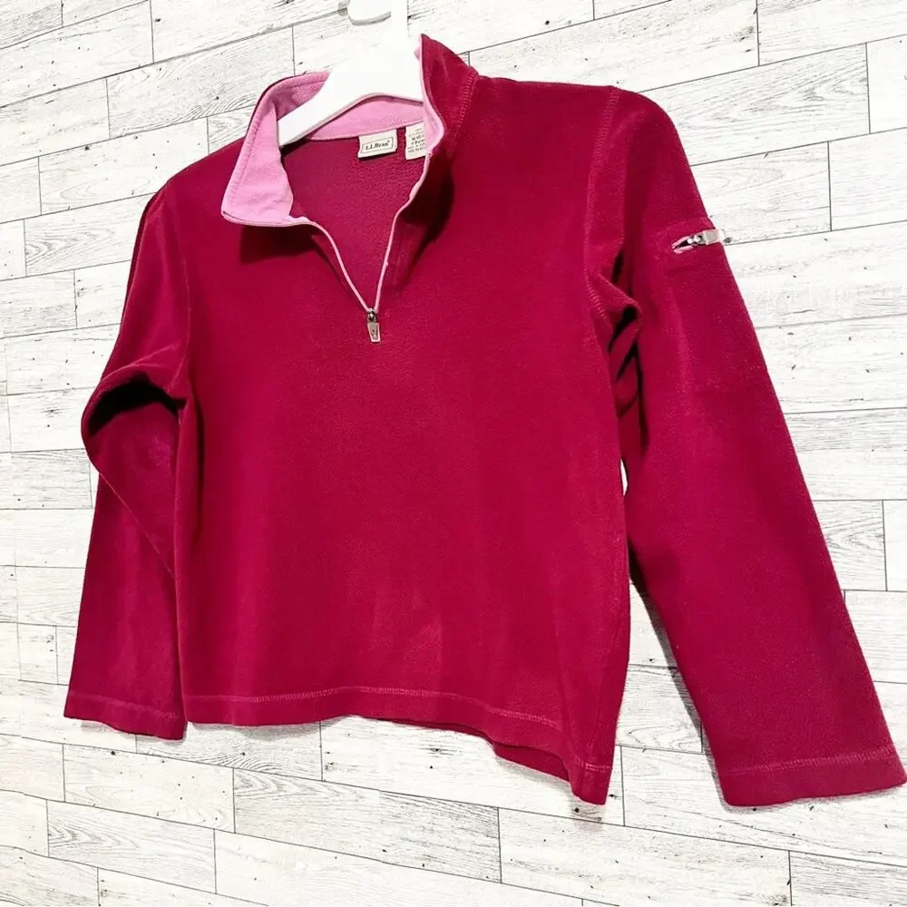 LL BEAN Girls Quarter Zip Fleece Pullover M 10/12 | Cozy Outdoor Layer